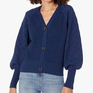 NWT The Drop Navy Blue Divya Pointelle Full Sleeve Button Cardigan Sweater Large